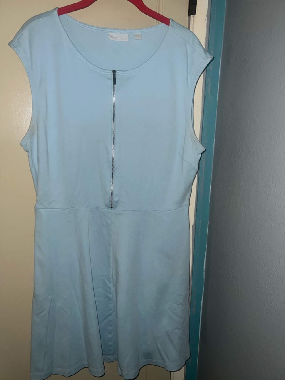 New York & Company Light Blue Sleeveless Midi Dress with Front Zip Detail